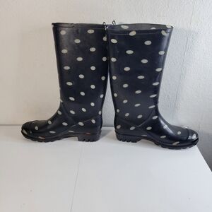 Womens Capelli of New York Black w White dots Rain boots Size 7